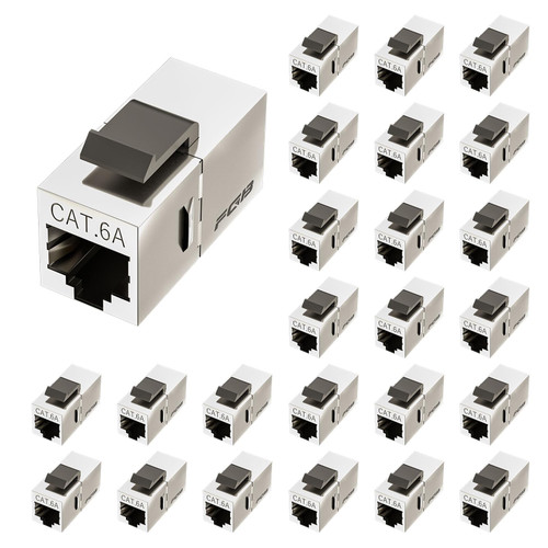FGB 25 Pack Cat6a Shielded Keystone Coupler, Female to Female RJ45 Keystone Jack, Ethernet Keystone Coupler in Silver