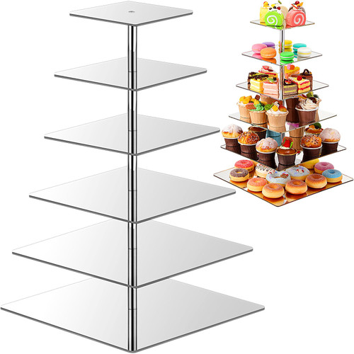 Jinei 6 Tier Silver Mirror Cupcake Stand Square Cupcake Holder Mirror Acrylic Cupcake Tower Display Dessert Stand 6 Tier Cupcake Tray for Dessert Table Bases Cupcake, Birthday Party Wedding Jinei 6 Tier Silver Mirror Cupcake Stand Square Cupcake Holder Mirror Acrylic Cupcake Tower Display Dessert Stand 6 Tier Cupcake Tray for Dessert Table Bases Cupcake, Birthday Party Wedding
