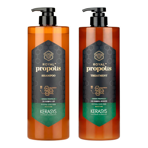 Kerasys Propolis Royal Jelly Extract Green Tea Olive Oil Shiny and Healthy Hair Propolis Green Moisture 33.8 fl oz / 1L (Shampoo + Treatment Set)