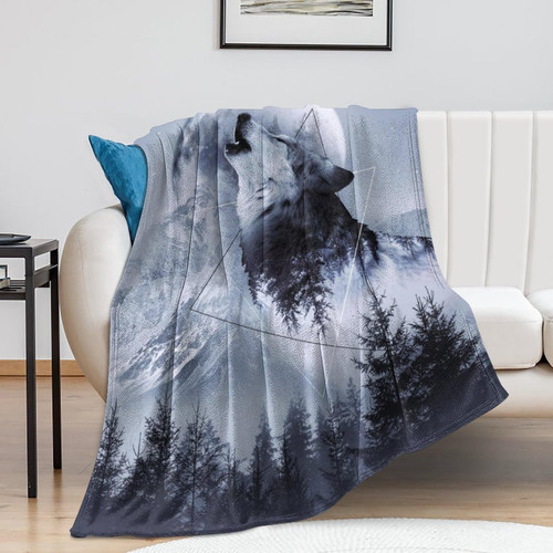 Wolf Fleece Blanket for Bed 80"x60" Ultra Soft Flannel Throw Blanket Wolf Lightweight Warm Blanket Wolf Gifts forWomen Men and Kids