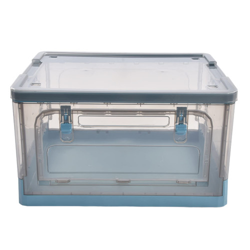 Xnferty 55L Collapsible Storage Bins with Double Side Doors Lidded Storage Bins PP Stackable Containers Clear Storage Bins for Home Stackable Plastic Organization Box with Wheels