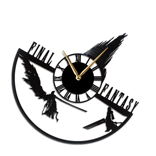 AroundTheTime Final Fantasy 7 Clock, FF7 Decor, Final Fantasy VII Vinyl Record Wall Clock, FFVII Gift, Cloud, Tifa, Aerith, Chocobo & Moogle