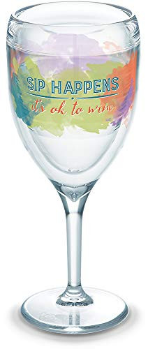 Tervis 1233581 Sip Happens Tumbler with Wrap 9oz Wine Glass, Clear