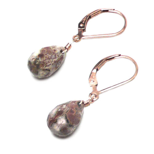 Leopardskin Jasper 11x7mm Faceted Teardrop Rose Gold-Filled Lever Back Earrings
