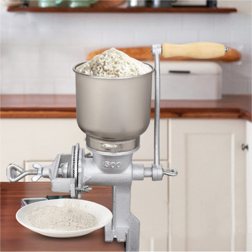 Corn Grinder, Hand Cranking Grain Grinder, Manual Grain Mill with 500ML High Hopper, Hand Crank and Table Clamp for Grinding Corn, Nut, Spice, Wheat, Coffee, Grinder Tool for Home Kitchen Silver