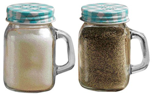 Circleware 66745 Mini Mason Jar Yorkshire Mug Salt and Pepper Shakers, 2-Piece Set, 5 oz, Blue