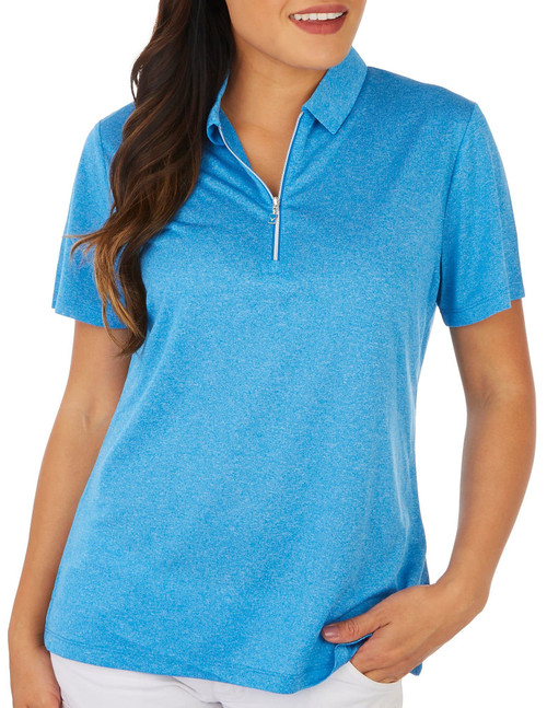 Callaway Women's Quarter Zip Short Sleeve Heather Golf Polo Shirt, Blue Sea Star HTR, XX-Large