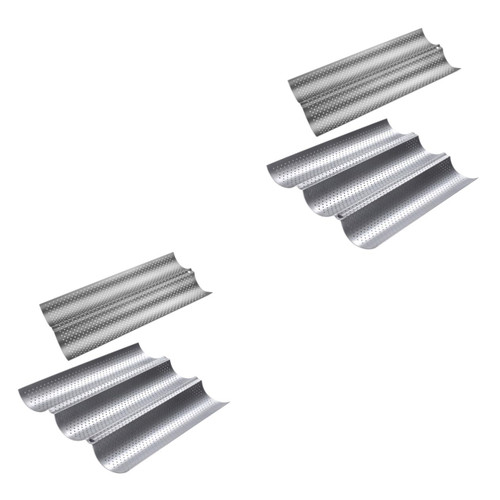 BESTOYARD 4 Pcs Wavy Pan Baking Pans French Mold Bread Stick Loaf Pans for Baking French Bread Loaf Non-stick Baking Mould Hot Dog Molds Italian Bread Gutter Stainless Steel Wave