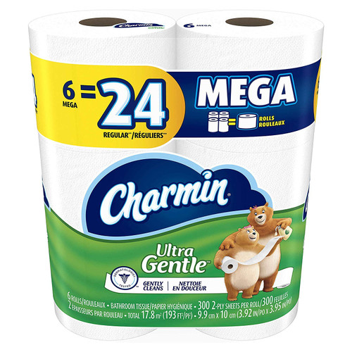 Charmin Ultra Gentle Toilet Paper, 18 Mega Rolls = 72 Regular Rolls