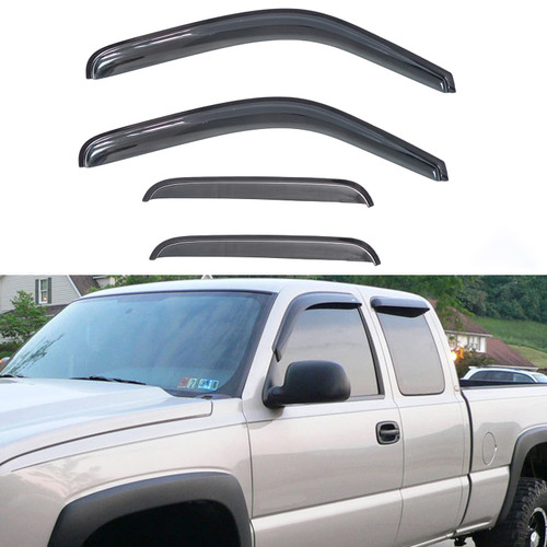 LQQDP 4pcs Front+Rear Smoke Sun/Rain Guard Outside Mount Tape-On Window Visors Compatible with 99-06 Silverado Sierra 1500/2500/3500 07 Classic Body Extended Cab with Half Size Back Doors