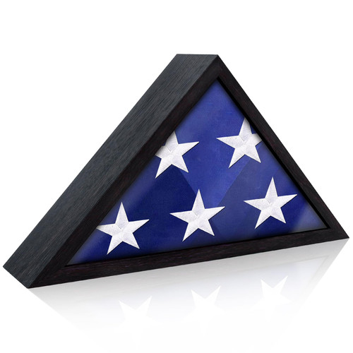 ASmileIndeep Flag Display Case for 3' x 5' American Flag, Military Flag Shadow Box with HD Glass and Wall Mount, Folded Triangle Flag Holder Frame for Veteran Not for Burial Flag (Black Walnut)
