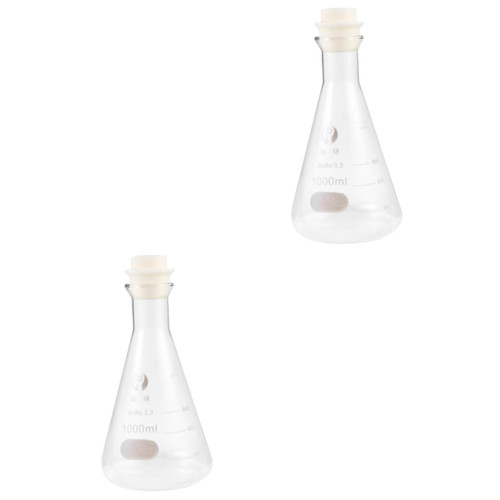 Healifty 2 Pcs Transparent Glass Flask Lab Erlenmeyer Flasks Chemistry Glassware Narrow Mouth Flask Science Beakers Scale Erlenmeyer Flasks Corked Flask Student Use Vacuum Flask Aldult