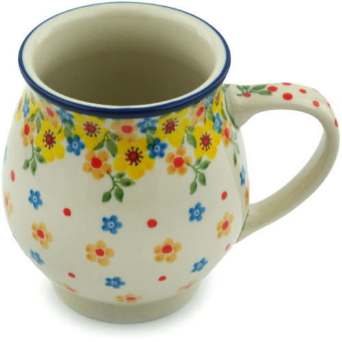 Polish Pottery 14 oz Bubble Mug made by Ceramika Artystyczna (Country Spring Theme) + Certificate of Authenticity