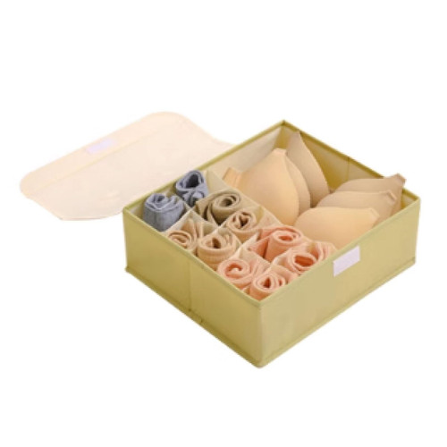 GowavY Organizer Box 10+1 Grids Underwear Organizer Foldable Closet Drawer Divider Storage Box with Lids Socks Organizer for Underwear, Bras, Socks, Ties