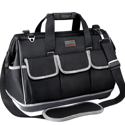 Tool Bag, Ounic 20 Inch Large Tool Bag With Wide Mouth and Waterproof Strong Molded Base, Heavy Duty Tool Bag Organizer with Adjustable Shoulder Strap Specially Designed for Various Tools