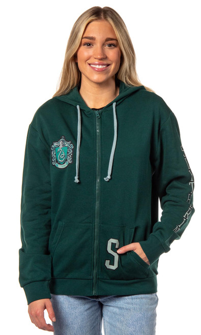 Bioworld Harry Potter Womens Slytherin House Crest Lightweight Zip-Up Hoodie (Medium)