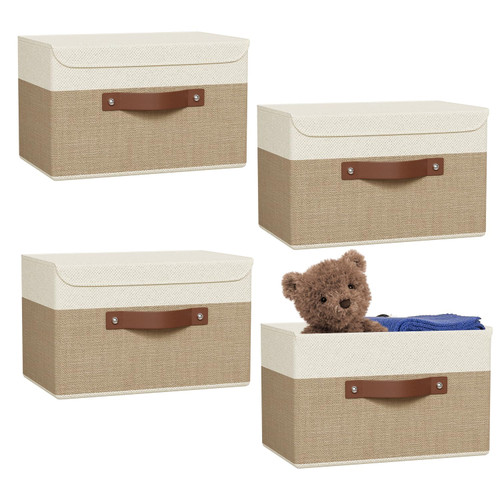 ANBOO Large Collapsible Storage Bins with Lids, Clothes Storage Bins with Foldable Lid, Fabric Closet Organizers and Cube Storage Organizer for Home (4pcs)