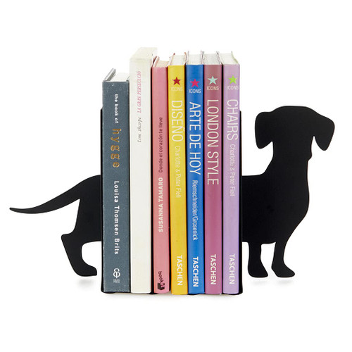 Balvi Bookend Teckel Colour Black Dog Shaped Support for Books 2 Units Metal