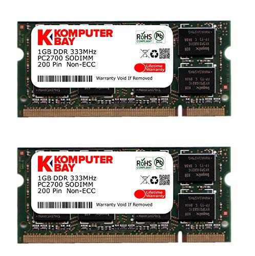 KOMPUTERBAY 2GB (2x1GB) DDR SODIMM (200 pin) 333Mhz DDR333 PC2700 LAPTOP MEMORY