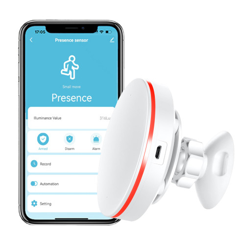 Smart Human Presence Sensor: ZigBee mmWave Radar Motion Sensor with Illumination Detection, Sound Alarm and App Alerts, Zibgee Hub Required, High Sensing Human Body Exists Sensor for Home Security