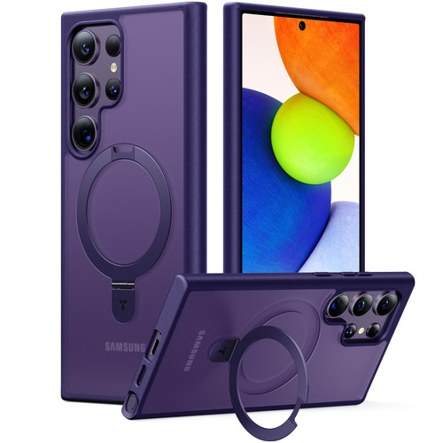 TORRAS Magnetic Ostand Ring Case Doubles as a Stand Fit for Samsung Galaxy S24 Ultra Case [Compatible with MagSafe&Wireless Charging] [Military Grade Drop Tested] Translucent Back Soft Edge, Purple