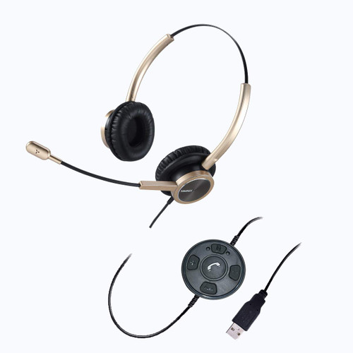 USB Headset with Microphone Noise Canceling, Binaural PC Headphone with Call Reminding and Busy Light Indicator for Home Office Business Softphone Skype Chat, Pro Mic for Voice Recognition