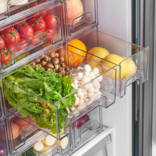 Yatmung 2 Pack | Large - Stackable Fridge Drawers - Clear drawer pull out refrigerator organizer bins - Food, Pantry, Freezer, Plastic kitchen organizing - Fridge organization and storage containers