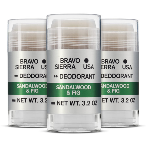 Aluminum-Free Natural Deodorant for Men by Bravo Sierra, 3-Pack - Long Lasting All-Day Odor and Sweat Protection - Sandalwood & Fig, 3.2 oz - Paraben-Free, Baking Soda Free, Vegan & Cruelty-Free