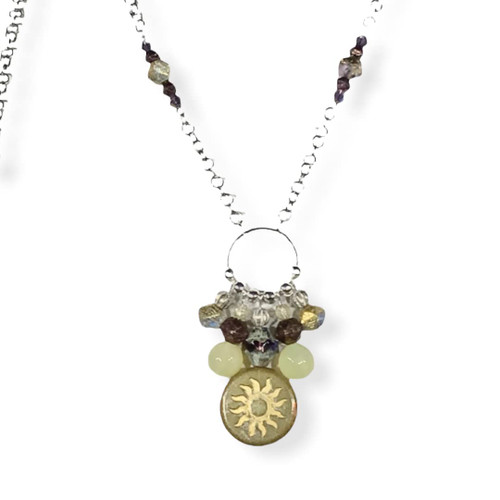 CariCat Designs Boho Chic Handmade Gold Sun Imprint on Czech Glass Beading with Accent Czech Glass Beading - Extension Chain Included