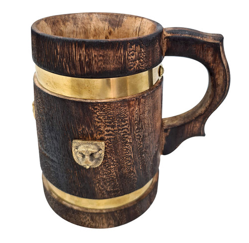 collectiblesBuy Vintage Style Medieval Inspired Wooden Beer Mug/Stein Brass Barrel Design With Embossed Metal Lion Wood Tankard