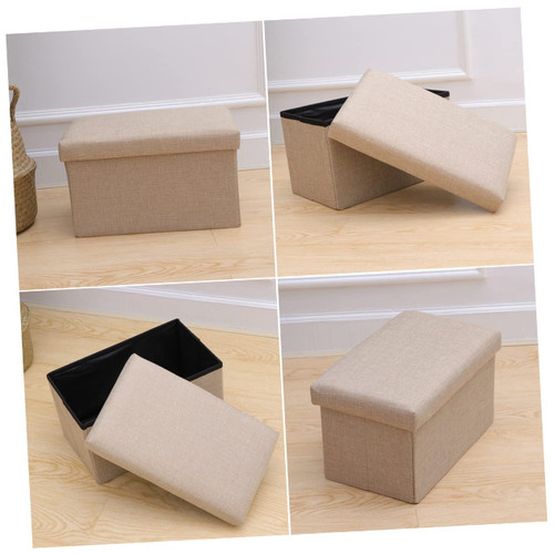 STOBAZA Folding Step Stool Linen Fabric Ottomans Footstool for Sitting Foot Rest Stool Folding Bench Footrest Organizer Living Room Foot Rest Footrest Step Stool Foldable Toy Box Storage