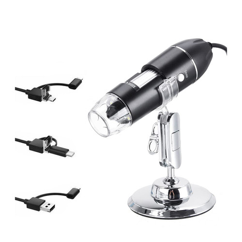 Microscope Kit 1600X 3 in 1 USB Adjustable Digital Microscope Type-C Electronic Microscope Camera Microscope Lens Adapters (Color : 3in1 interfaces A, Magnification : 1600X)