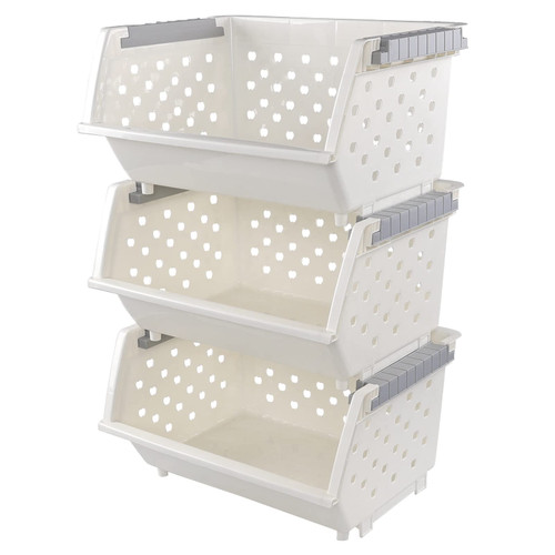 Kiddream 3-pack Plastic Stackable Organizer Bins, Large Stacking Basket Bins for Storage
