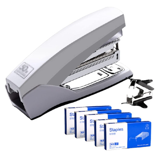 ZQNYDX Easy Stapling Standard Stapler Set Desktop Staplers 50 Sheet Capacity with 5000 Standard Staples Staple Remover Safety Stapler No Effort (Color : White)