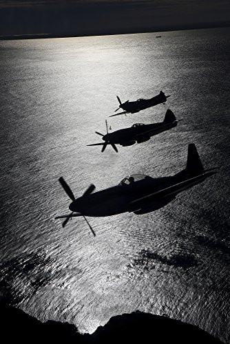 Posterazzi Angelholm Sweden-North American P-51 Cavalier Mustang with Supermarine Spitfire XVIII and Mk. XVI Fighter warbirds Poster Print (11 x 17)