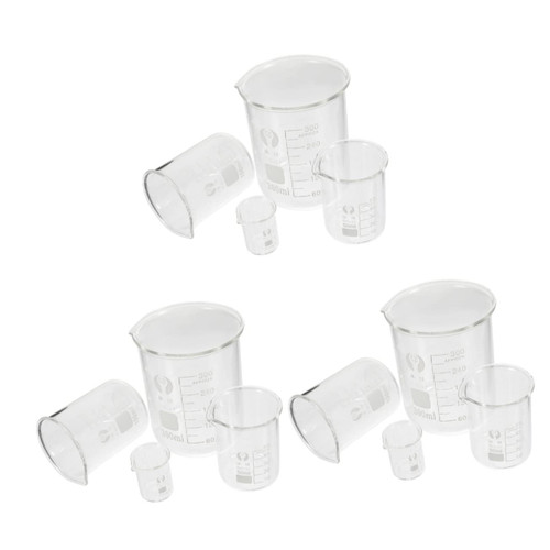 ULTECHNOVO 12 Pcs Glass Beaker 50ml Beaker 10ml Beaker Low Form Lab Beakers Epoxy Cup 100ml Beaker Chemistry Beaker Chemistry Glassware Measuring Beaker Laboratory Glassware Clear Glass Scale