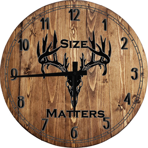 AT Wall Art Deer Size Matters Hunting Deer Antlers Skull Large Round Wood Clock Decor 12 Inch CLK-BRT943