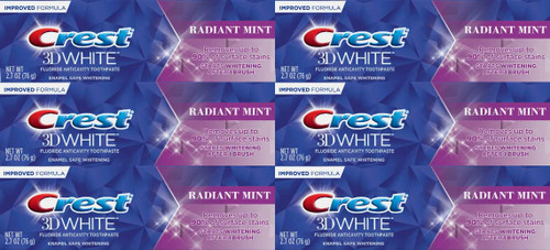 Crest 3D White Toothpaste Radiant Mint, 2.7 Oz (76g) - Pack of 6