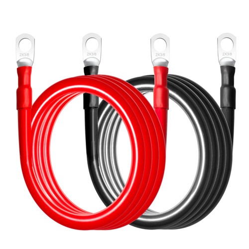 MILAPEAK 2 AWG Battery Cables, 5 Feet 2 Gauge Marine Battery Inverter Cable Set With 3/8" Terminals Lugs (Positive and Negative) for Solar, Rv, Car, Boat, Motorcycle, Automotive (Black and Red)