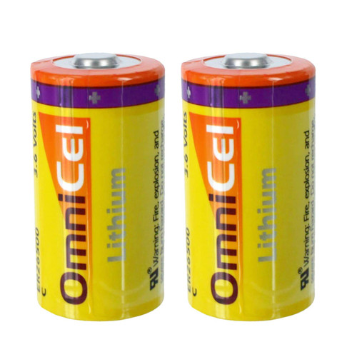 2PC OmniCel ER26500 3.6V 8.5Ah Size C Standard Lithium High Energy Battery For use with CMOS Circuit memory backup power, TPMS Automobile tire pressure monitor,Smart card instrument, water meter