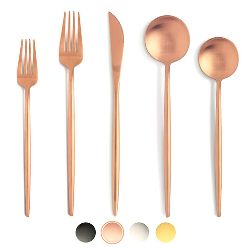 BirdyFly Matte Rose Gold Silverware Set, 20 Piece Stainless Steel Flatware Set Service for 4, Matte Rose Gold Cutlery Set, Include Knives/Forks/Spoons, Dishwasher Safe