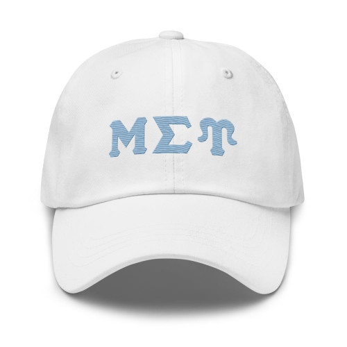 Mu Sigma Upsilon Sorority Classic Dad Hat - Premium Chino Cotton Twill Cap (Design #1, White) Mu Sigma Upsilon Sorority Classic Dad Hat - Premium Chino Cotton Twill Cap (Design #1, White)