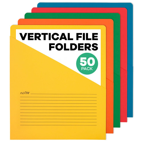 Vertical File Folders (Thick Card Stock) (50 Pack) - File Folders with Pockets - Pocket Folders - Slash File Jacket - Slash Pocket Folder - Slash Folders - Half Pocket File Folders // Paper Plan