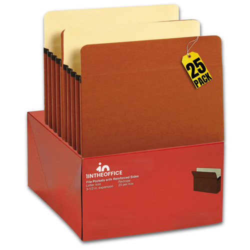 1InTheOffice Expanding File Pockets, Accordion File Pockets, File Wallet, Letter Size, Brown 25 Pack