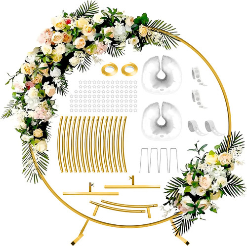 7.2FT Round Backdrop Stand - Circle Backdrop Stand Gold Balloon Arch Frame kit - Metal Wedding Arch Backdrop Stand - Circle Arch Gold Arch for Parties, Wedding, Baby Shower Decorations