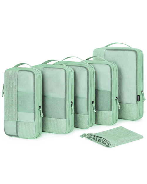 BAGSMART Compression Packing Cubes for Suitcase, 6 Set Travel Packing Cubes for Luggage, Compression Travel Cubes & Suitcase Organizer for Packing with Shoe Bag Kohlrabi Green