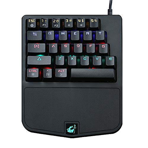 FELiCON Mechanical Gaming Keyboard K9 28 Key Wired Rainbow LED Backlit one Hand Gamer Keyboard USB Ergonomic Design with Wrist Rest Blue Switch for Desktop PC Laptop Computer