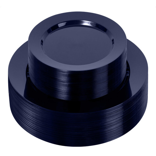 Bestluck 100PCS Blue Plastic Plates, Heavy Duty Disposable Plastic Plates with 50PCS 10.25inch Dinner Plates and 50PCS 7.5inch Dessert Plates, Disposable Plates for Party Wedding