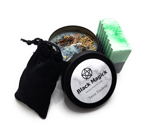 Black Magick Hoodoo, Hex Mojo Conjure Root Work Voodoo Wiccan Witchcraft Set with Charged Candle and Spell Soap Gift Set