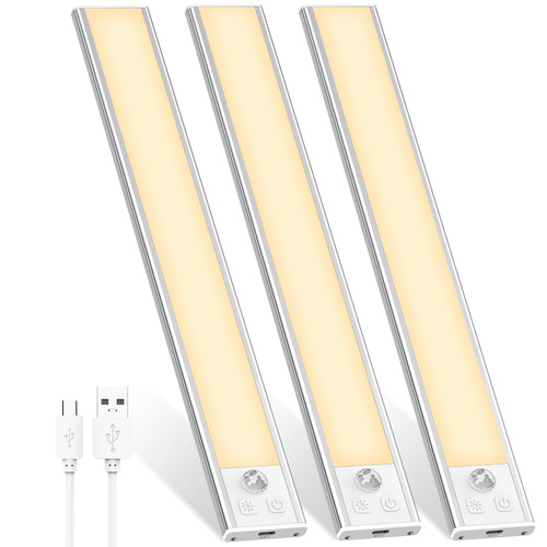 DEALGADGETS Under Cabinet Lights Motion Sensor LED Closet Light, USB Rechargeable Under Counter Lights Dimmable Wireless Magnetic Stick-Anywhere Night Light for Kitchen, Wardrobe, Closets, Cupboard